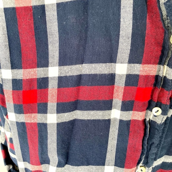 Womens Classic Long-Sleeve Light Plaid Flannel Shirt - Red-White-Blue - US 4 - Picture 4 of 6